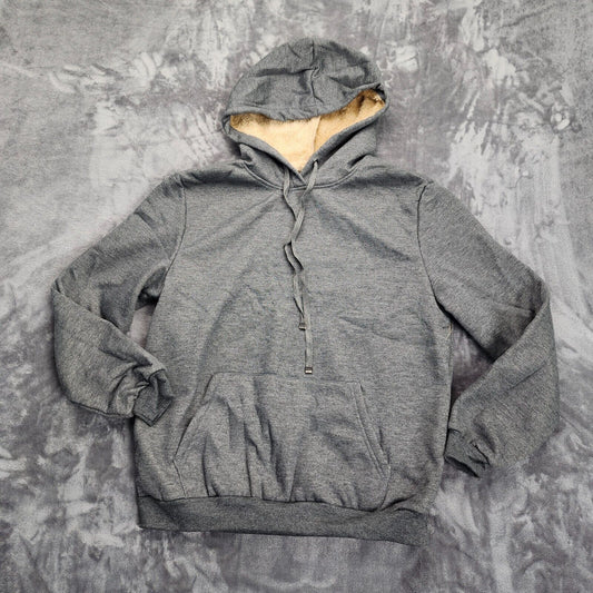 Men’s Plain Hoodie Winter Sweatshirt Casual Soft Warm Fur lined Hood Medium