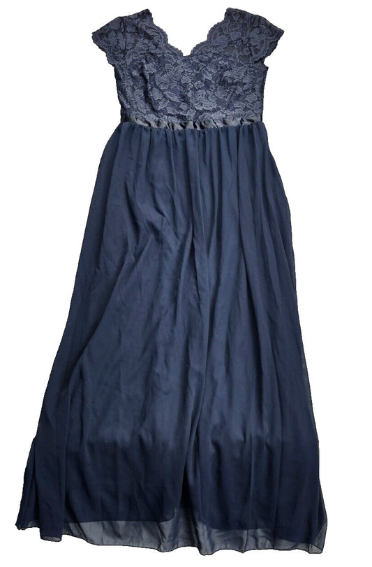 Lace Chiffon Dress Bridesmaids Evening Gowns V Neck Long Maxi Dress Blue XL