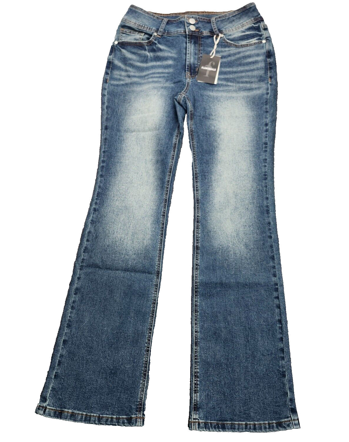 Flamingals Womens High Rise Distressed Bootcut Denim Jeans Large