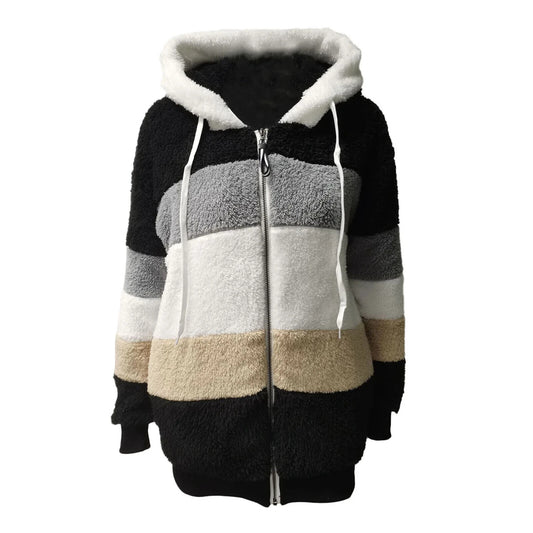 Women Fuzzy Fleece Hoodie Jacket Outwear with Pockets XL