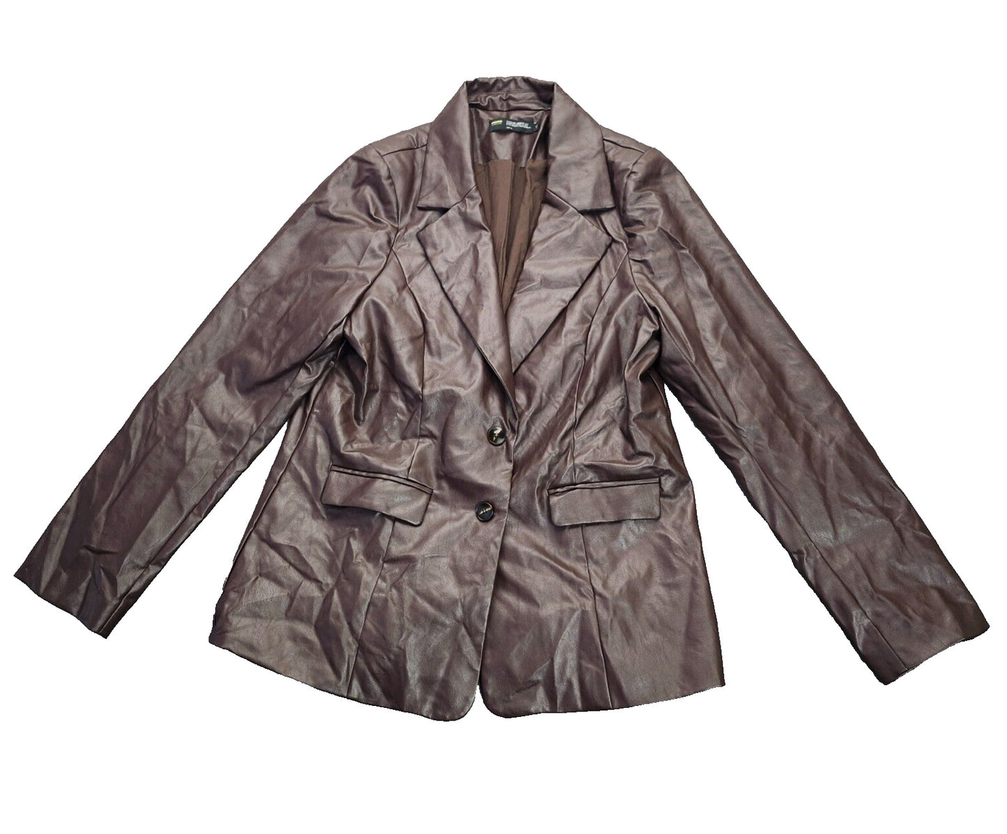 Finesse Womens Thea Brown Vegan Leather Blazer Size XL