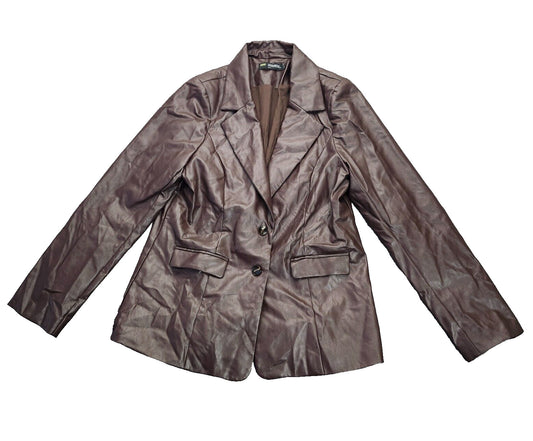 Finesse Womens Thea Brown Vegan Leather Blazer Size XL
