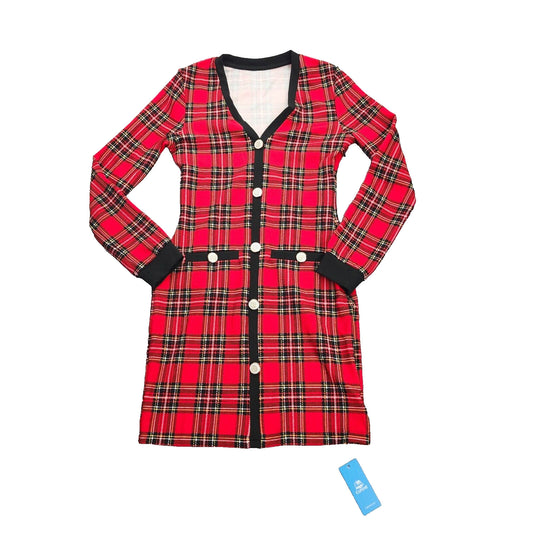 CUPSHE Red Plaid Long Sleeve Mini Dress Size Small