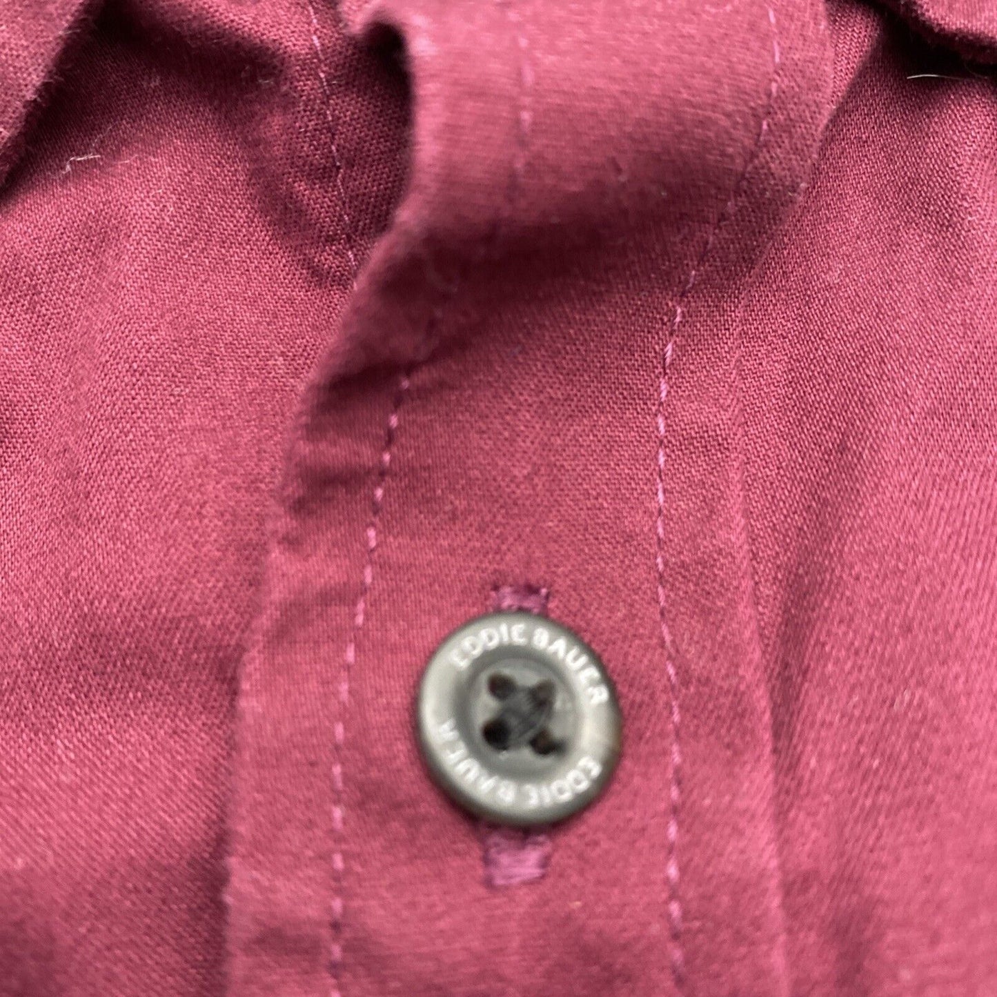 Vintage Eddie Bauer Button Down Shirt Mens T-XL Burgundy Herringbone