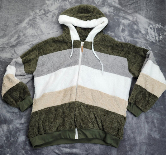 Women Fuzzy Fleece Hoodie Jacket Outwear with Pockets 5XL Green