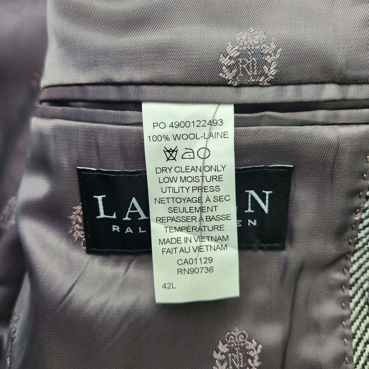 Lauren Ralph Lauren Classic-Fit Wool Suit Jacket Black/White Herringbone 42L NWT