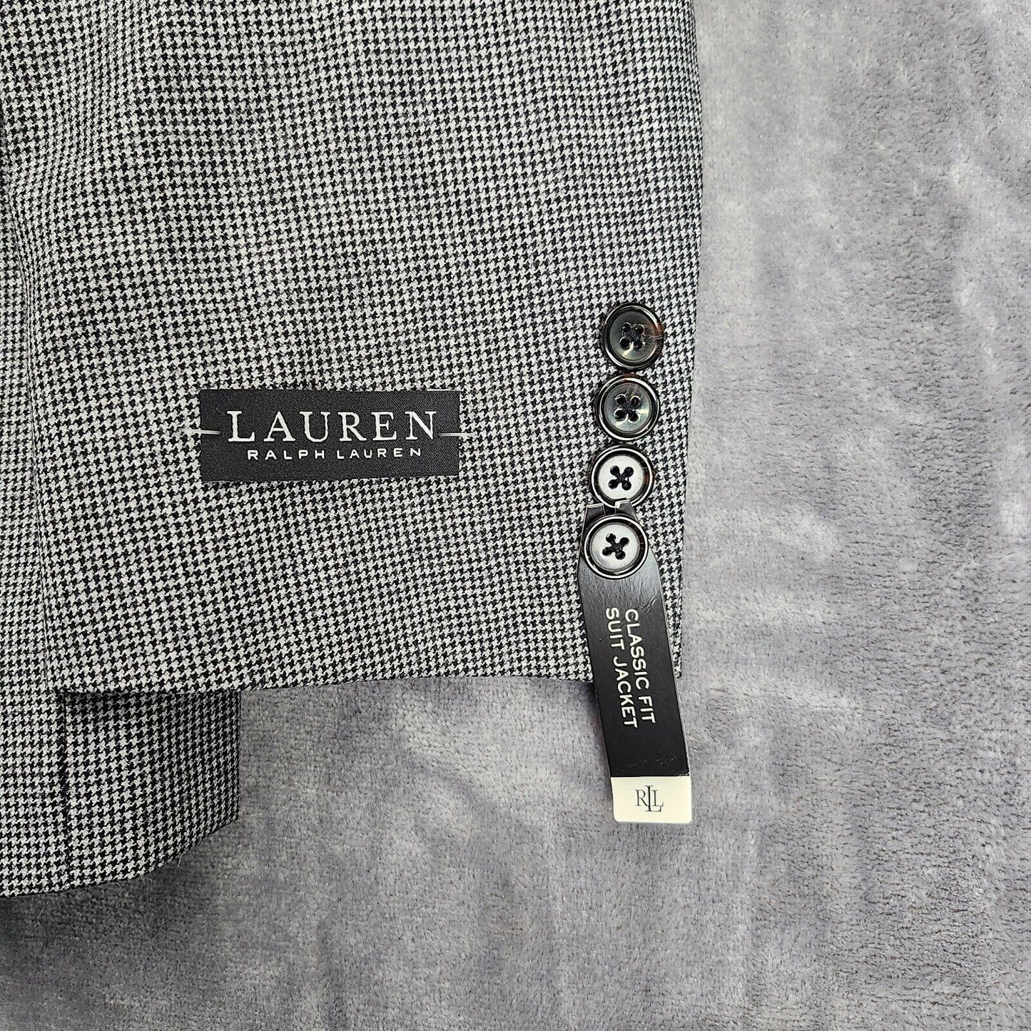 Lauren Ralph Lauren Classic-Fit Wool Suit Jacket Black/White Houndstooth 42S NWT