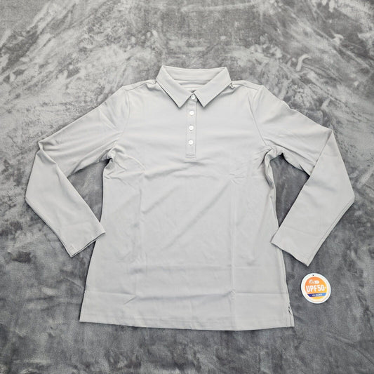 EKLENTSON Women's Long Sleeve Polo Golf T-Shirts Light Gray Small