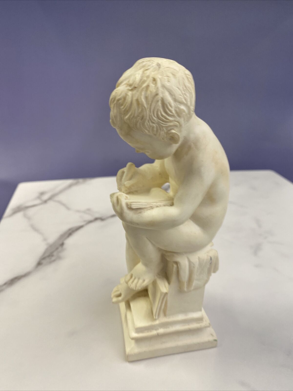 Antonio Canova Seated Child Reading Marble Composit Sculpture By Gino Ruggeri