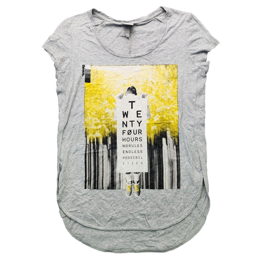 Bench Urban Wear Womens Graphic Cap Sleeve T-Shirt Size Small GRY/Yellow