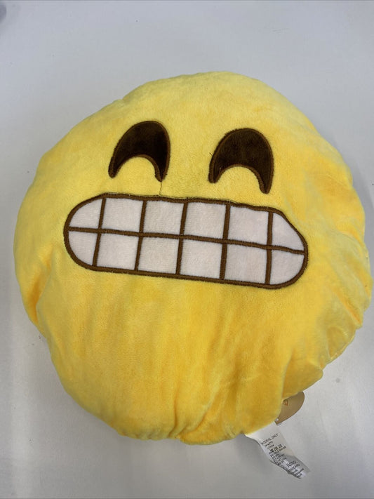 Big Yellow 12” Cheesy Smile Teeth Embarassed Emoji Pillow Pillow Expressions