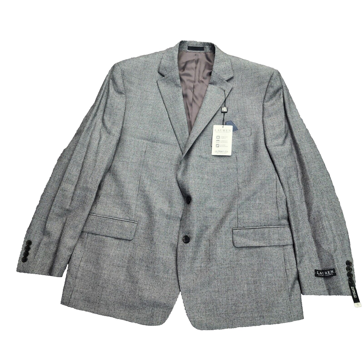 Lauren Ralph Lauren Classic-Fit Wool Suit Jacket Black/White Houndstooth 48L NWT