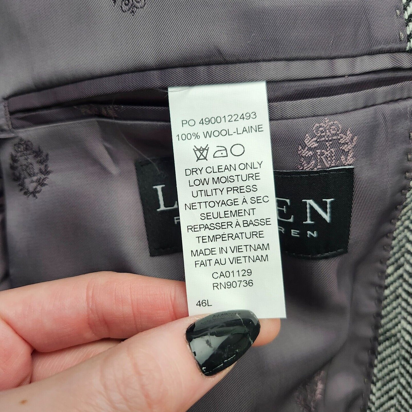 Lauren Ralph Lauren Classic-Fit Wool Suit Jacket Black/White Herringbone 46L NWT