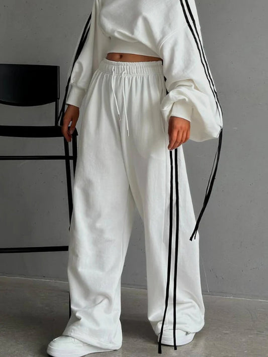 MICAS Womens Contrast Tie-Up Wide Leg Trousers sz Large