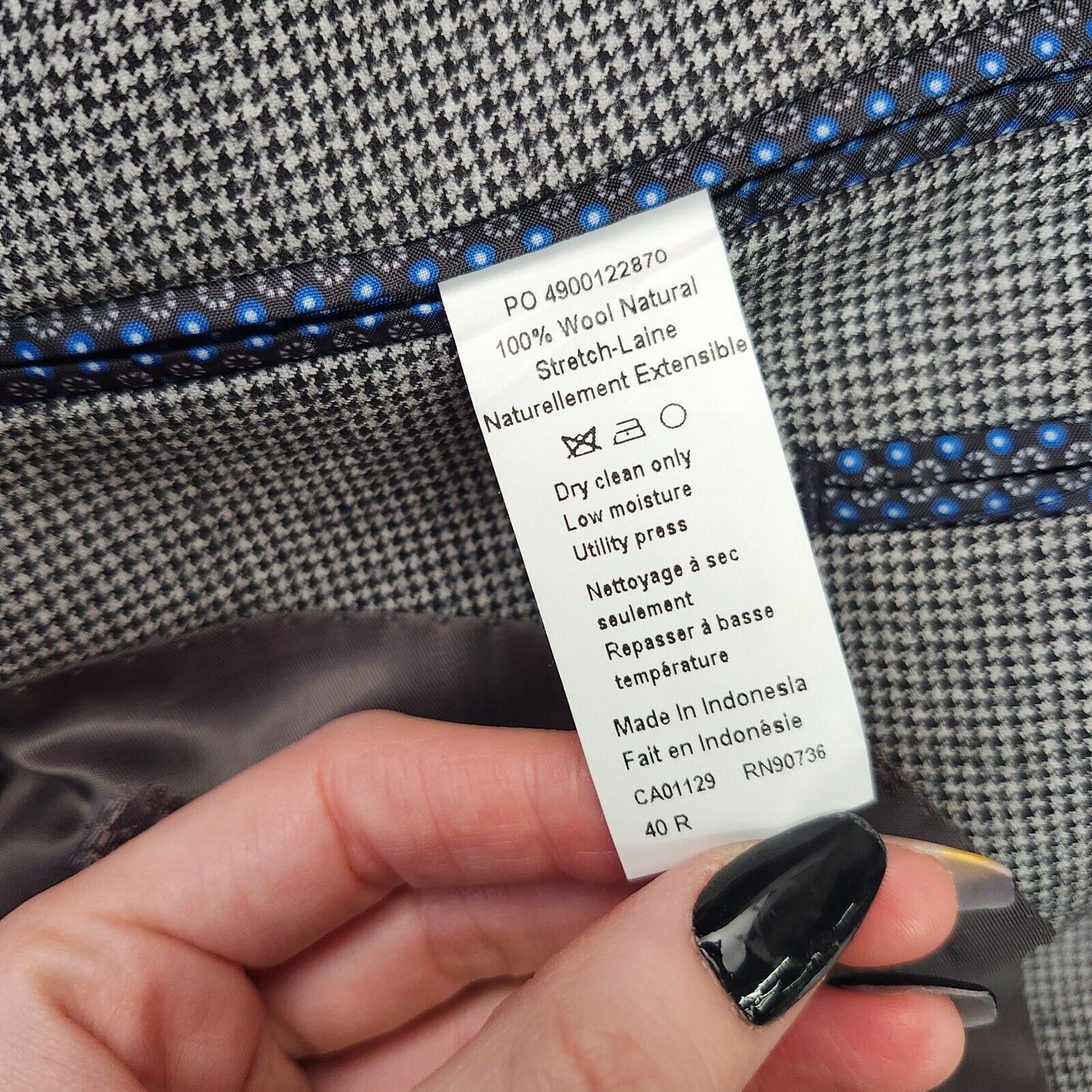 Lauren Ralph Lauren Classic-Fit Wool Suit Jacket Black/White Houndstooth 40R NWT
