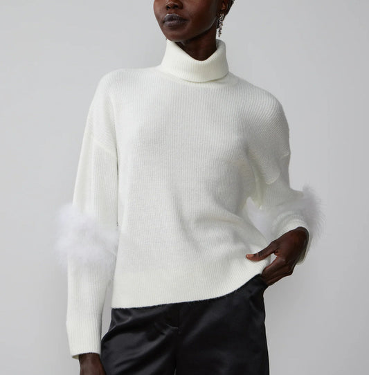 New York & Company Long Feather Sleeve Turtleneck Sweater Medium