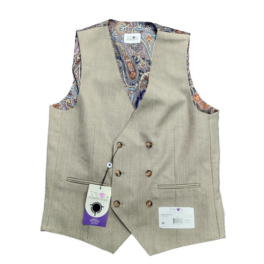 TAYION By Montee Holland Mens Tan Wool Blend Paisley Vest Pike Stitching Small