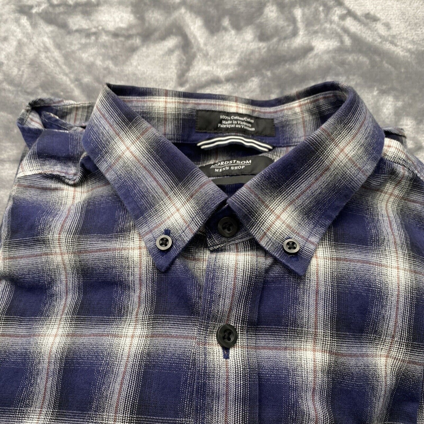 Nordstrom’s MensShop Plaid Button Down 100% Cotton Trim Fit Size L