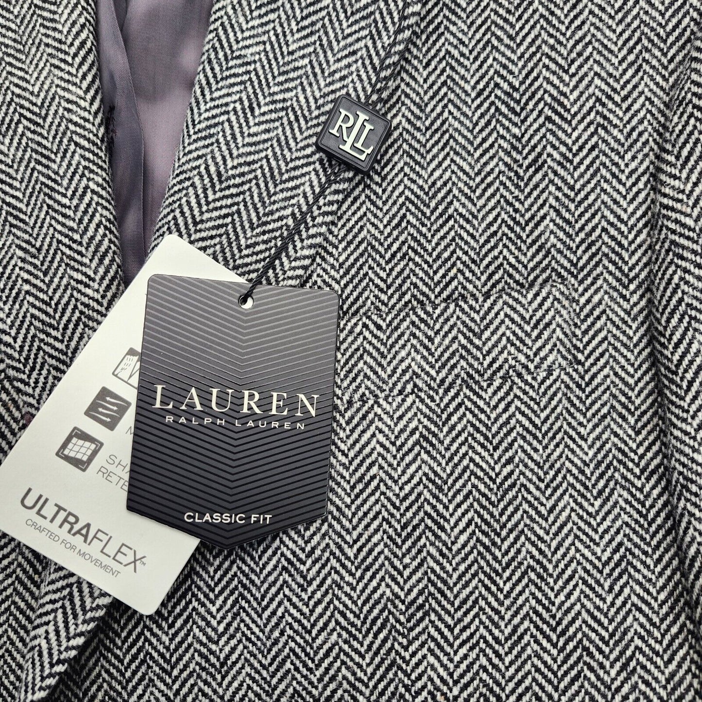 Lauren Ralph Lauren Classic-Fit Wool Suit Jacket Black/White Herringbone 42R NWT