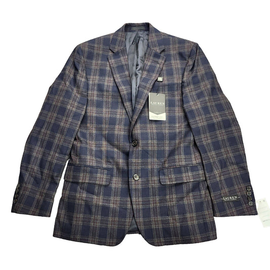Lauren Ralph Lauren Polyester Blue Plaid Suit Jacket Blazer 38R NWT