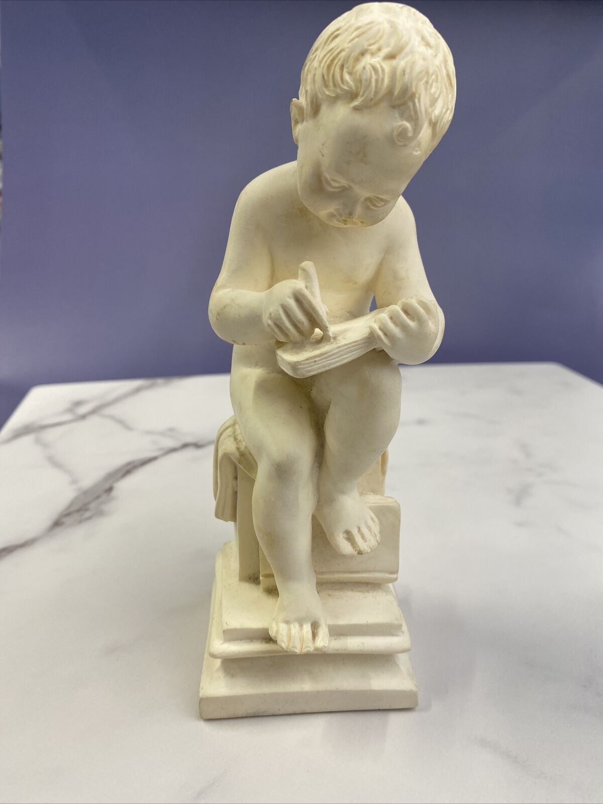 Antonio Canova Seated Child Reading Marble Composit Sculpture By Gino Ruggeri