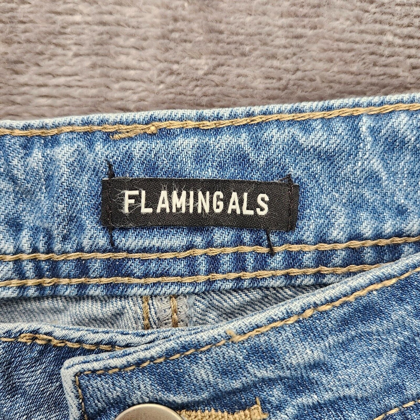 Flamingals Women's High Waist Straight Ripped Ankle Blue Jeans Size Medium