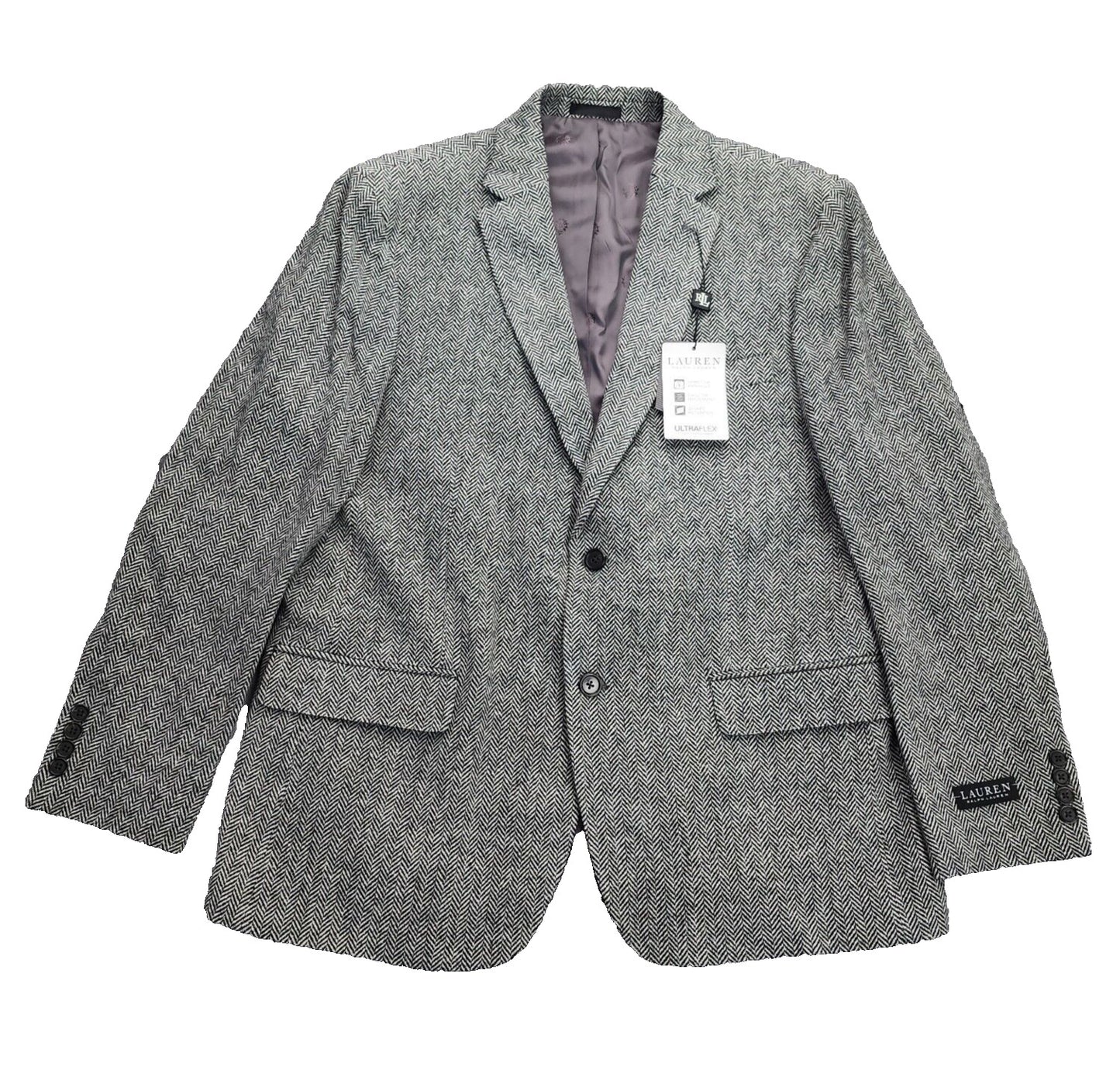Lauren Ralph Lauren Classic-Fit Wool Suit Jacket Black/White Herringbone 50R NWT