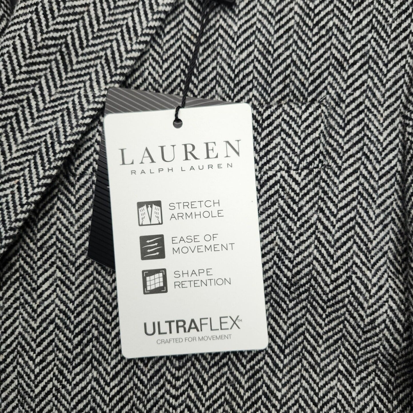 Lauren Ralph Lauren Classic-Fit Wool Suit Jacket Black/White Herringbone 44S NWT