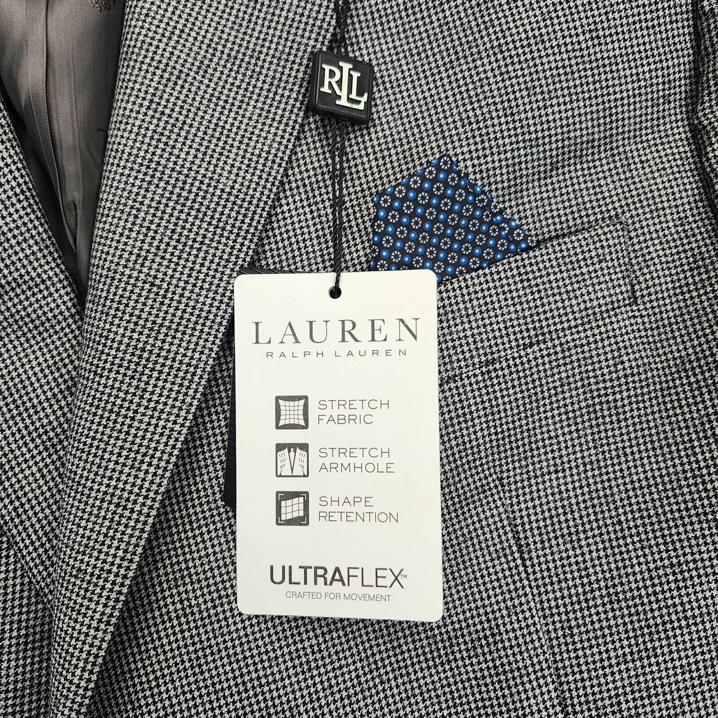 Lauren Ralph Lauren Classic-Fit Wool Suit Jacket Black/White Houndstooth 44R NWT