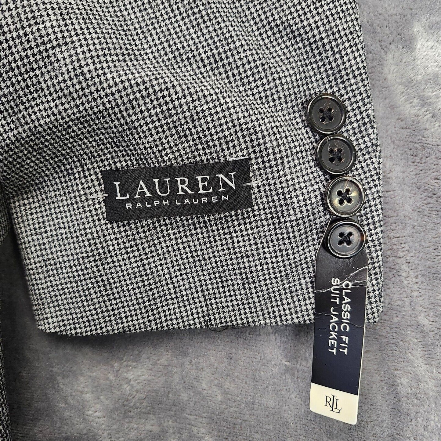 Lauren Ralph Lauren Classic-Fit Wool Suit Jacket Black/White Houndstooth 44R NWT