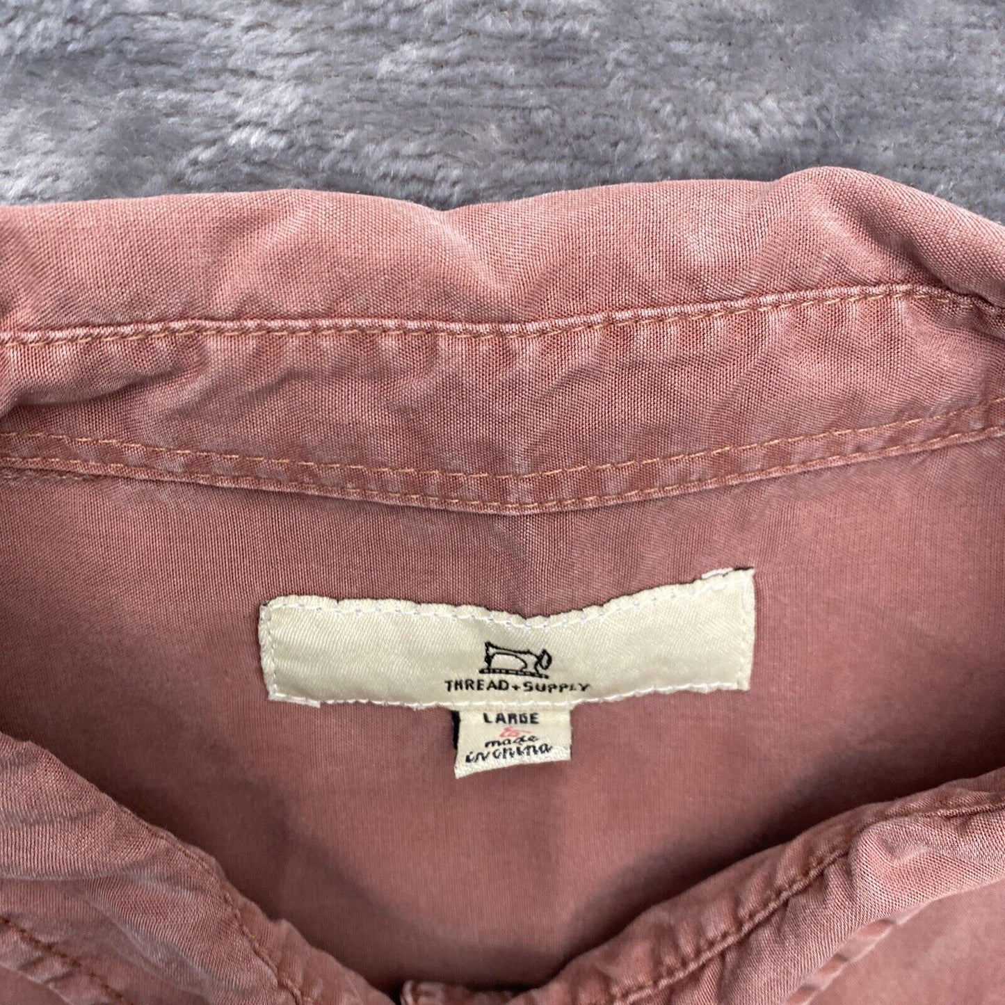 Thread & Supply Shirt Dress Womens Large Pink / Peach Button Up Roll Tab Sleeve