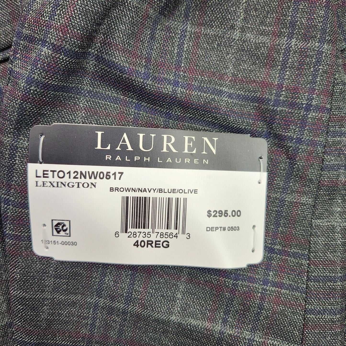 Lauren Ralph Lauren Polyester Green Plaid Suit Jacket Blazer 40R NWT