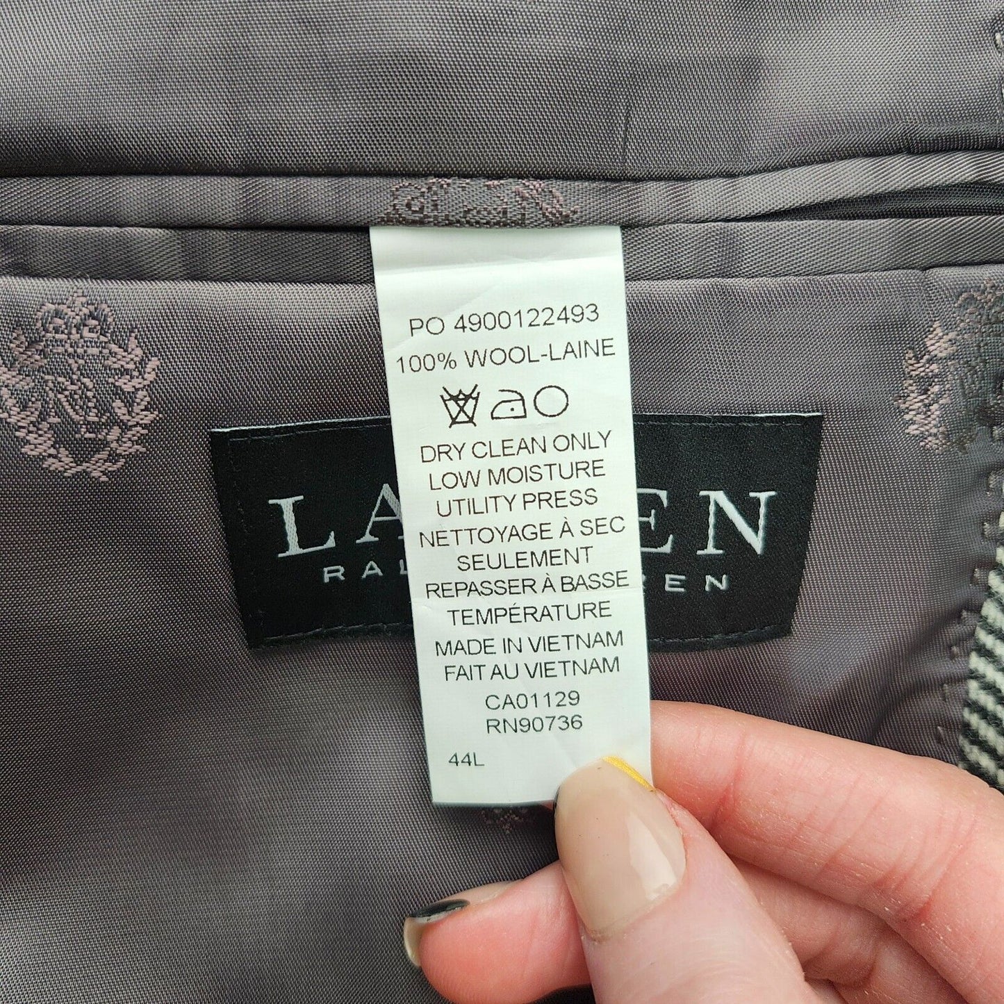 Lauren Ralph Lauren Classic-Fit Wool Suit Jacket Black/White Herringbone 44L NWT