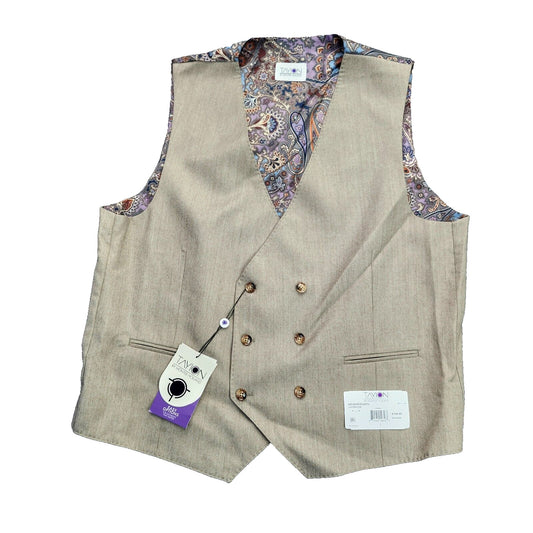 TAYION By Montee Holland Mens Tan Wool Blend Paisley Vest Pike Stitching Large