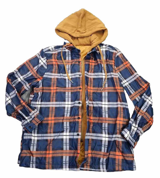 Plaid Hooded Shacket Casual Flannel Shirt Long Sleeve Zip up Button Down Coat L