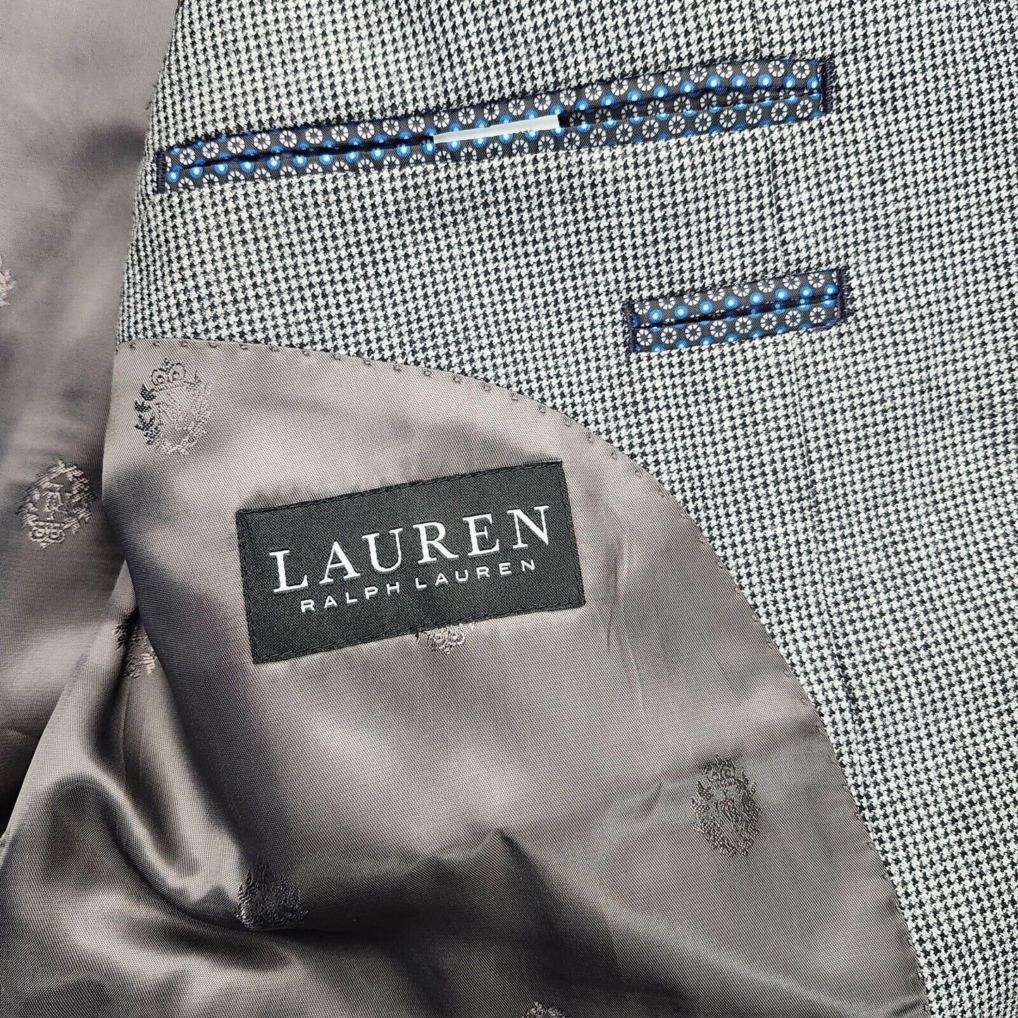 Lauren Ralph Lauren Classic-Fit Wool Suit Jacket Black/White Houndstooth 44R NWT