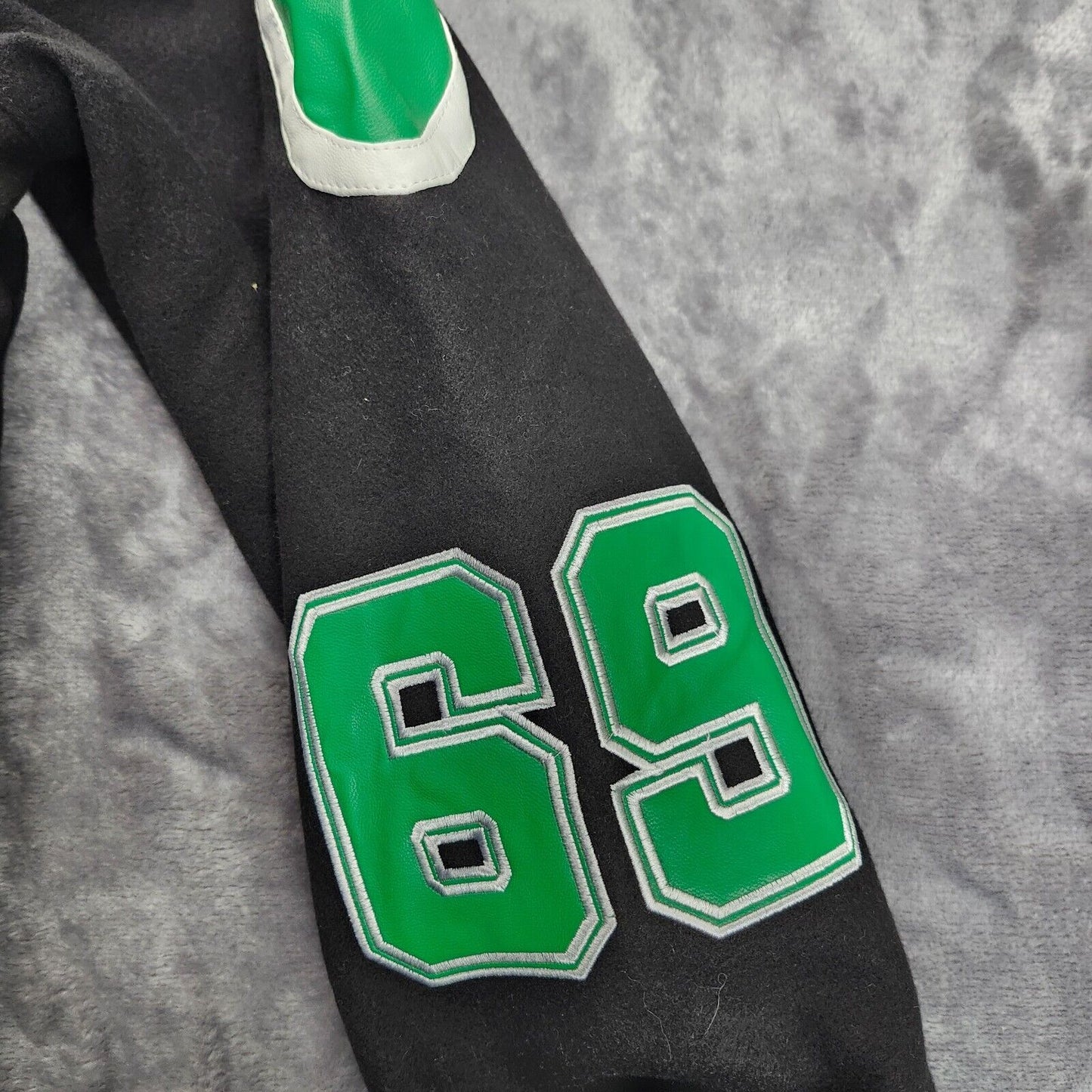 Finesse Bobby Black Varsity Jacket GREEN Varsity Logo Patch Jacket size small