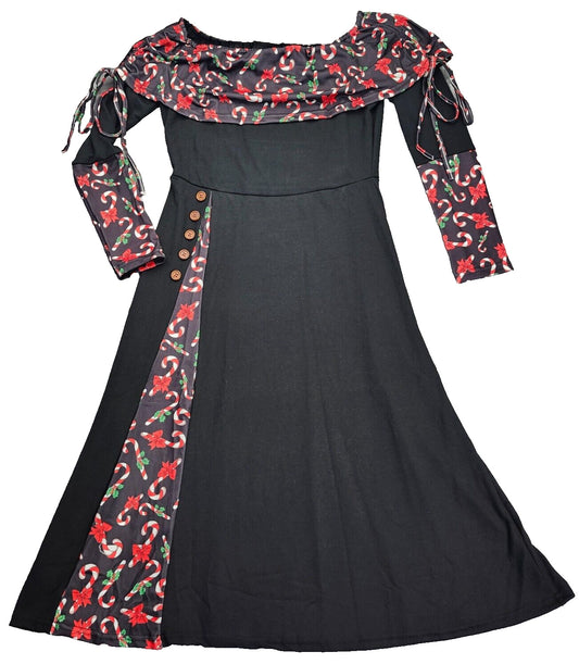 Christmas Dress A-line Cocktail Holiday for Women Cold Shoulder Long Sleeve M