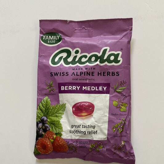 Ricola Berry Medley Throat Drops, 45 Count, Delicious Throat Relief & Care, Oral