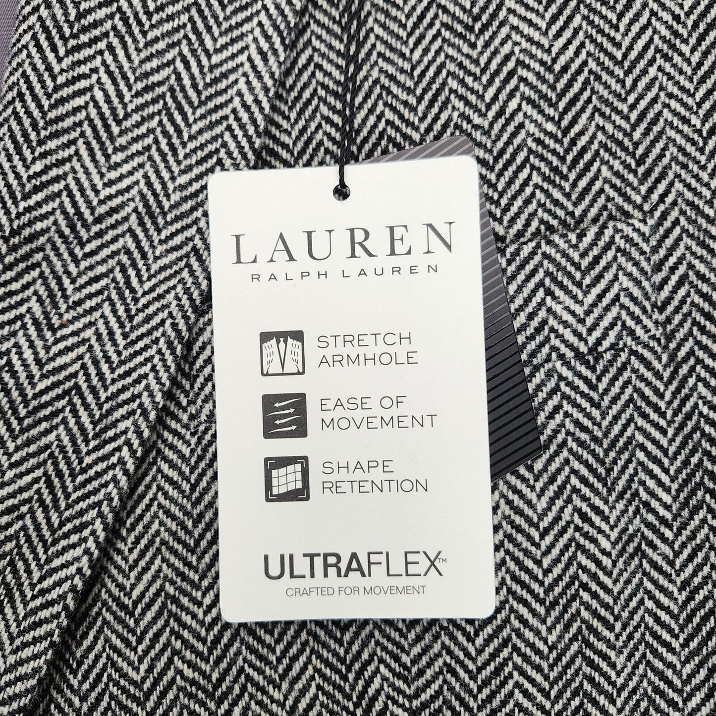 Lauren Ralph Lauren Classic-Fit Wool Suit Jacket Black/White Herringbone 50L NWT