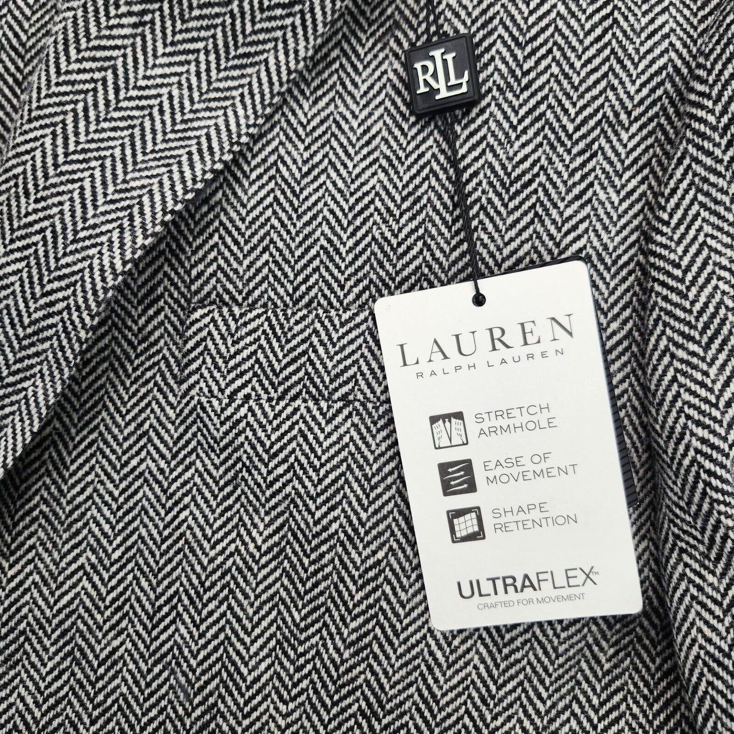 Lauren Ralph Lauren Classic-Fit Wool Suit Jacket Black/White Herringbone 50R NWT