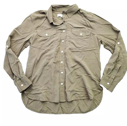 Ann Taylor LOFT Button Up Shirt Womens Medium Olive Green 100% Rayon