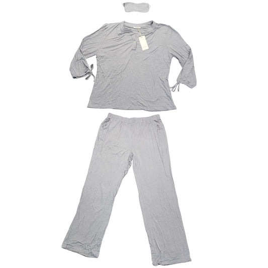 Ekouaer Womens gray pajama set with Top, lounge pants, and sleep mask XL