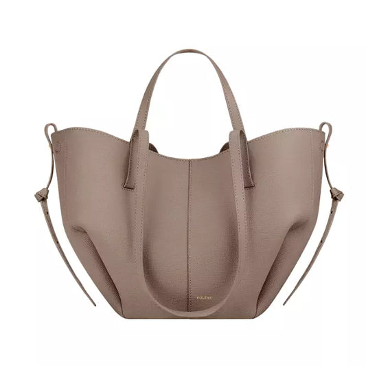 Polene Cyme Mini Textured Leather Shoulder Bag Purse Tote Taupe w wristlet pouch