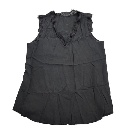 Women’s Tank Top Breathable Lace Basic Shirts V Neck Casual Blouse Top Black L