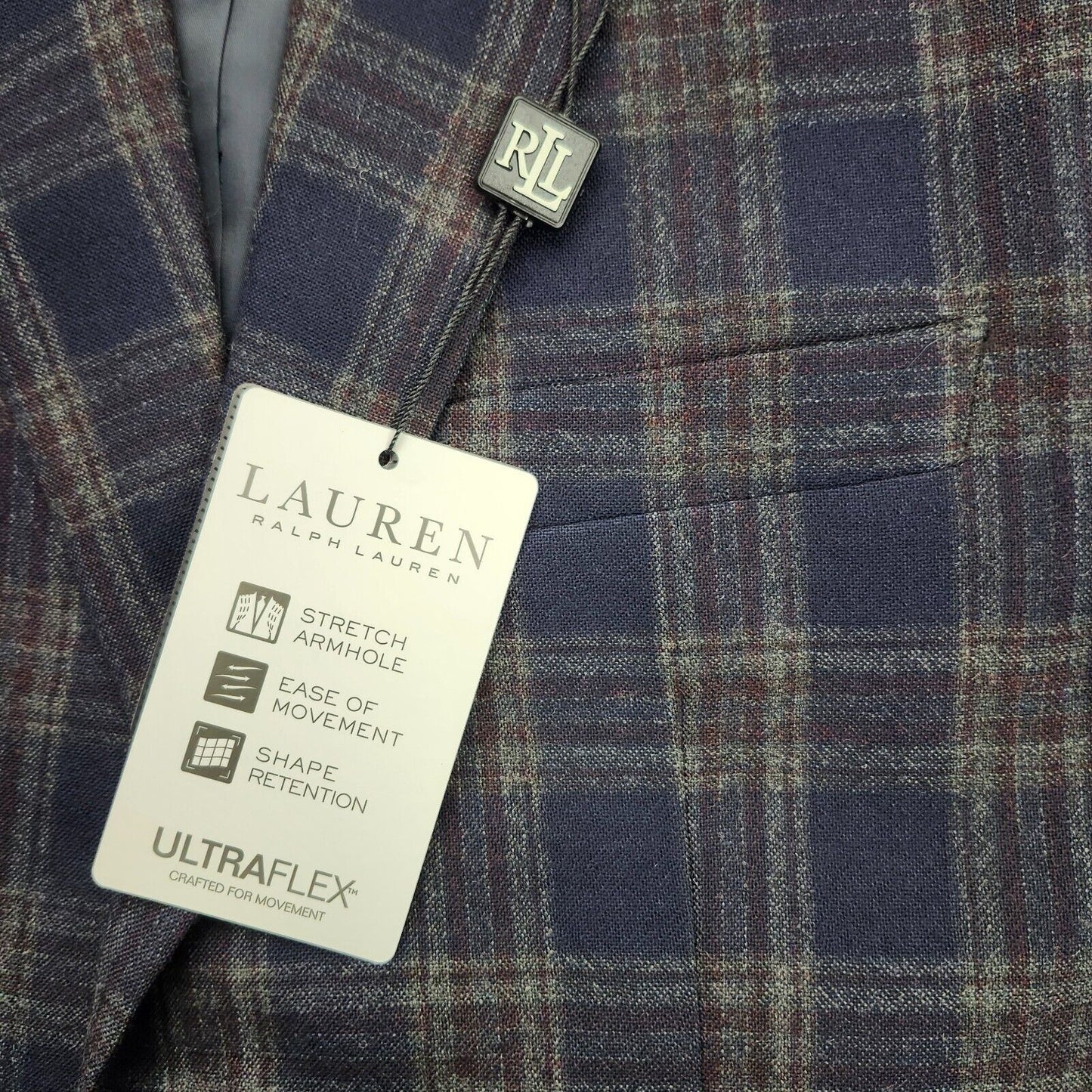 Lauren Ralph Lauren Polyester Blue Plaid Suit Jacket Blazer 38S NWT