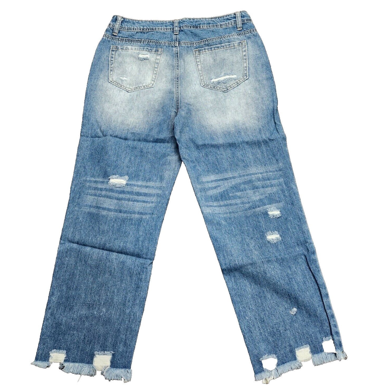 Flamingals Women's High Waist Straight Ripped Ankle Blue Jeans Size Medium