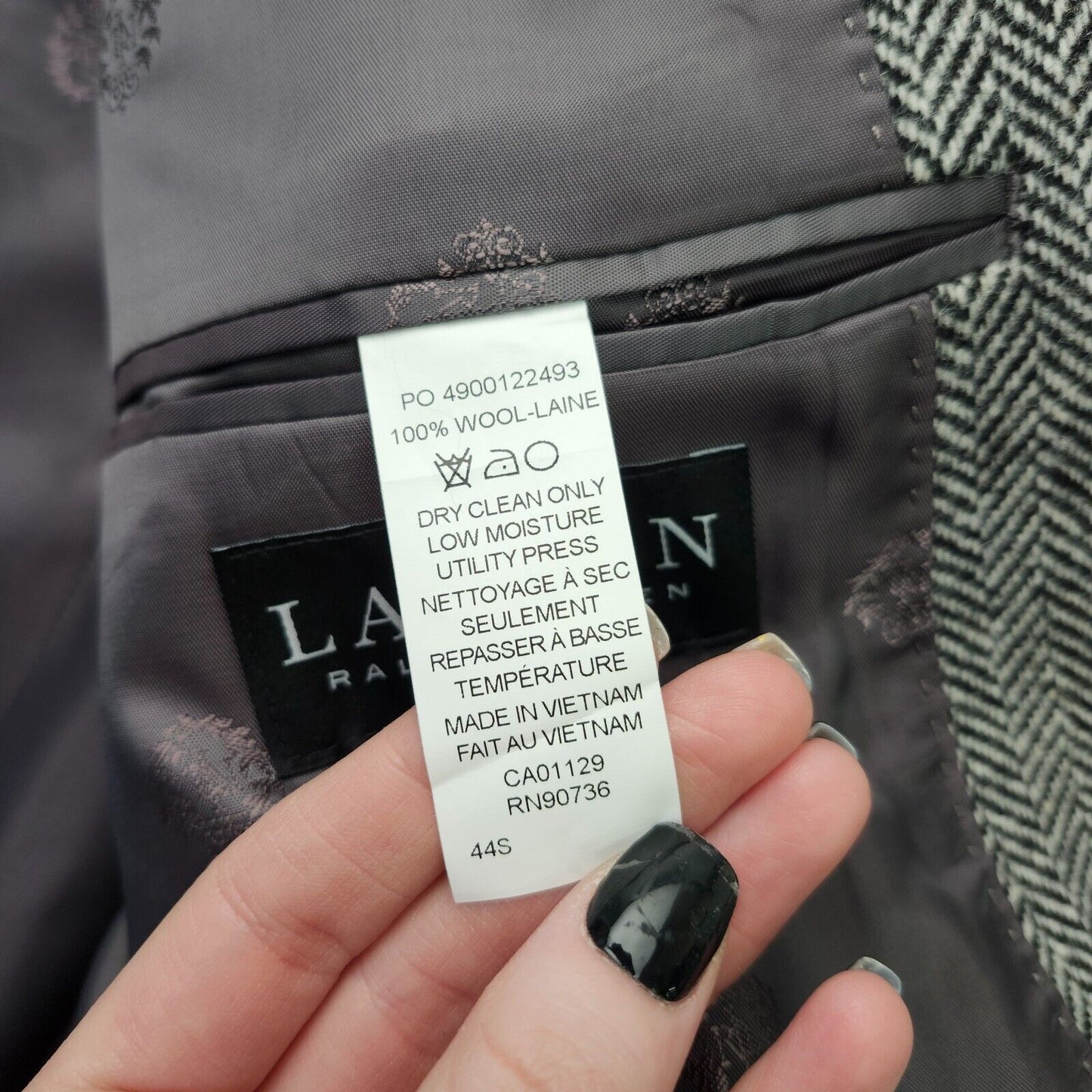Lauren Ralph Lauren Classic-Fit Wool Suit Jacket Black/White Herringbone 44S NWT