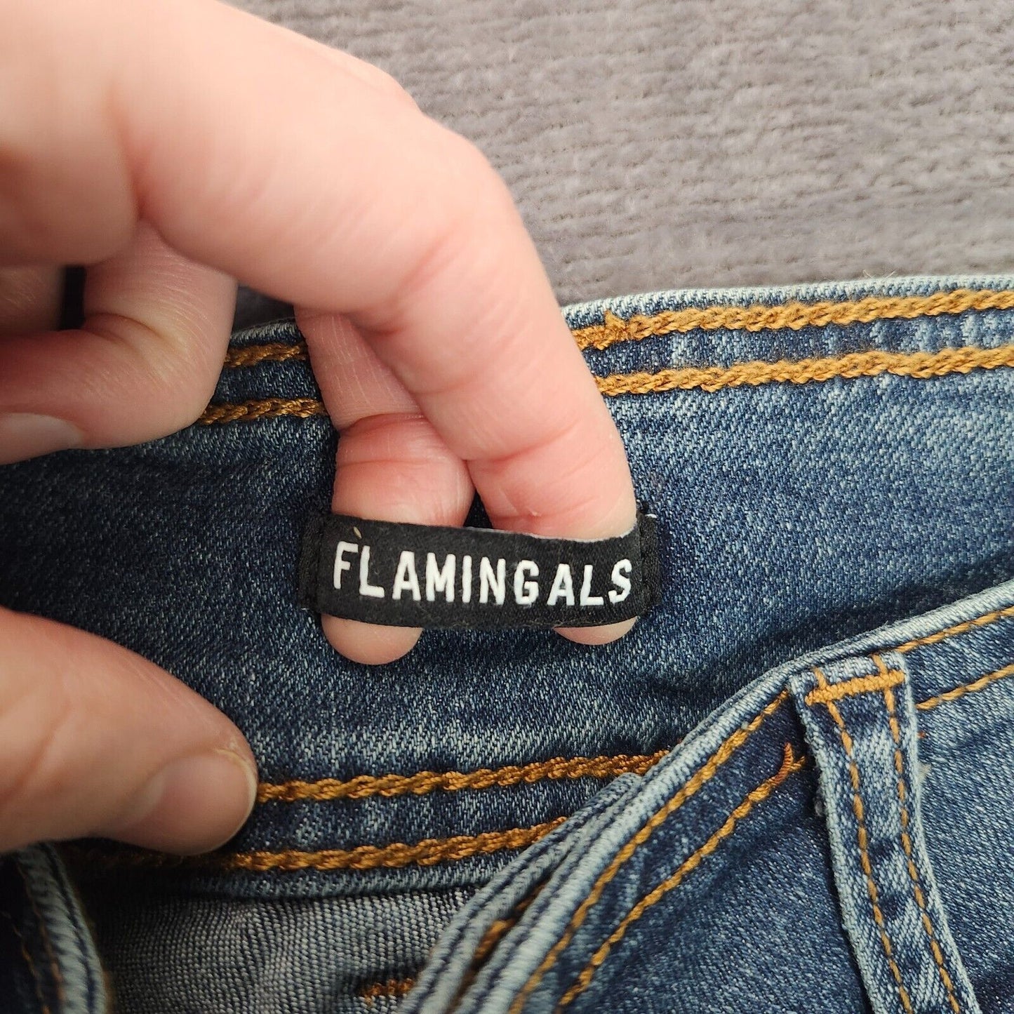 Flamingals Womens High Rise Distressed Bootcut Denim Jeans Large