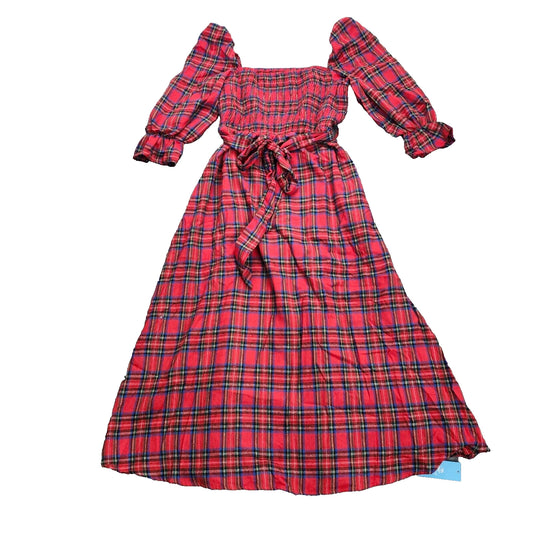 CUPSHE NWT Abigai Belted Tartan Plaid Maxi Christmas Dress Size M
